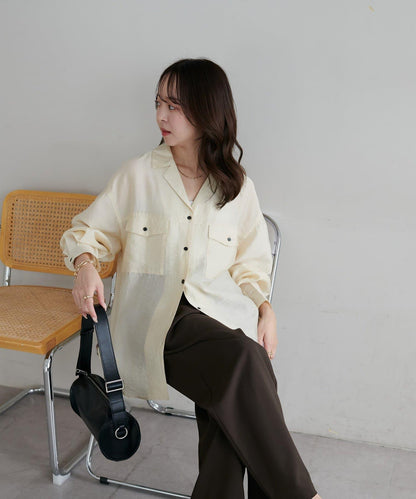 【Discoat】透視黑色紐扣開領襯衫