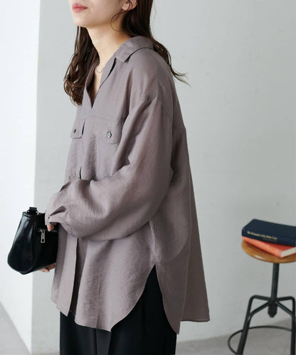 【Discoat】透視黑色紐扣開領襯衫