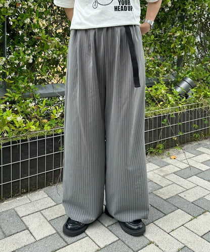 【UNISEX】側邊腰帶寬鬆西裝褲