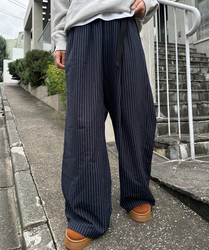 【UNISEX】側邊腰帶寬鬆西裝褲