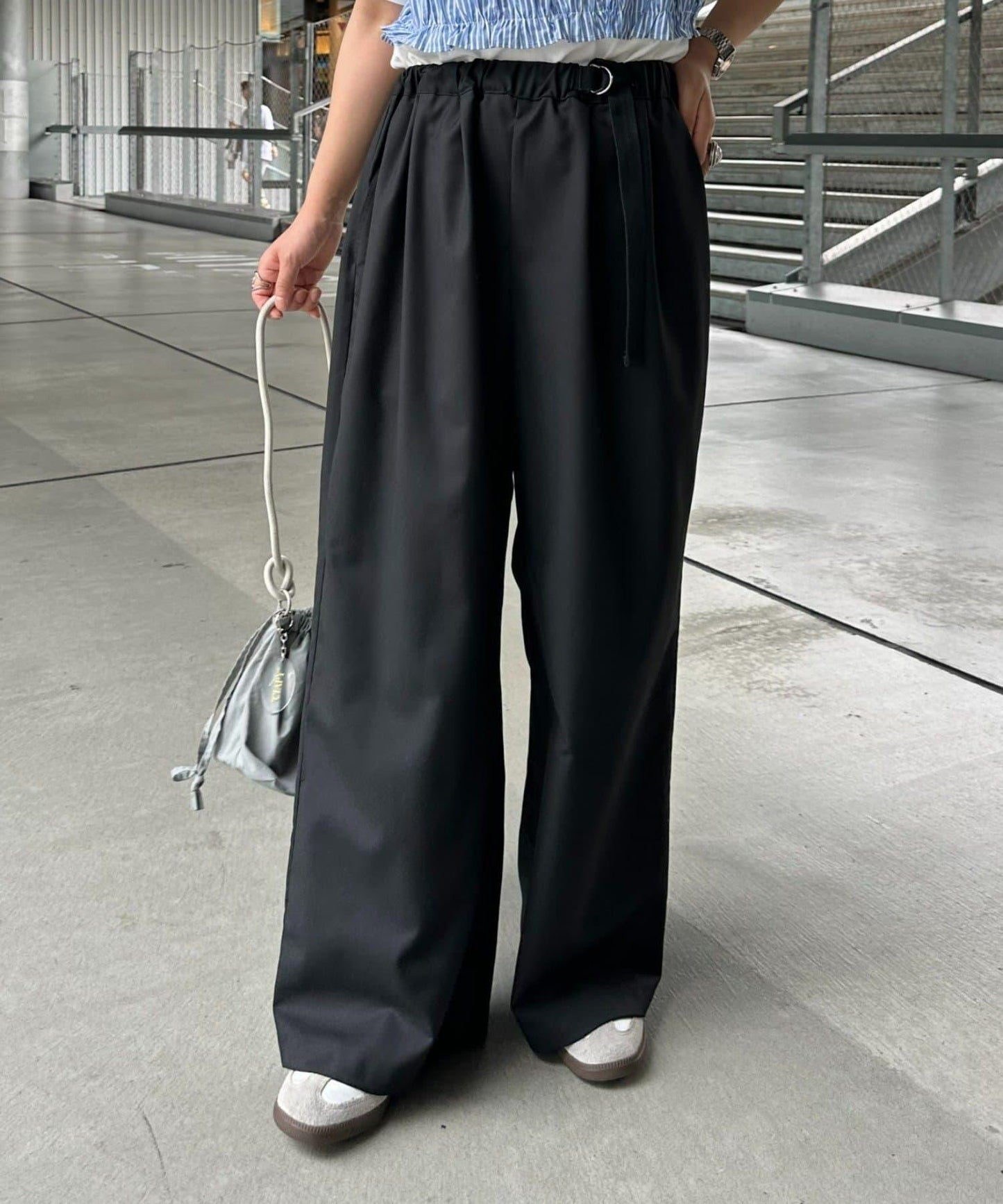 【UNISEX】側邊腰帶寬鬆西裝褲