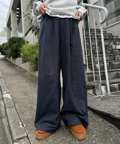 【UNISEX】側邊腰帶寬鬆西裝褲