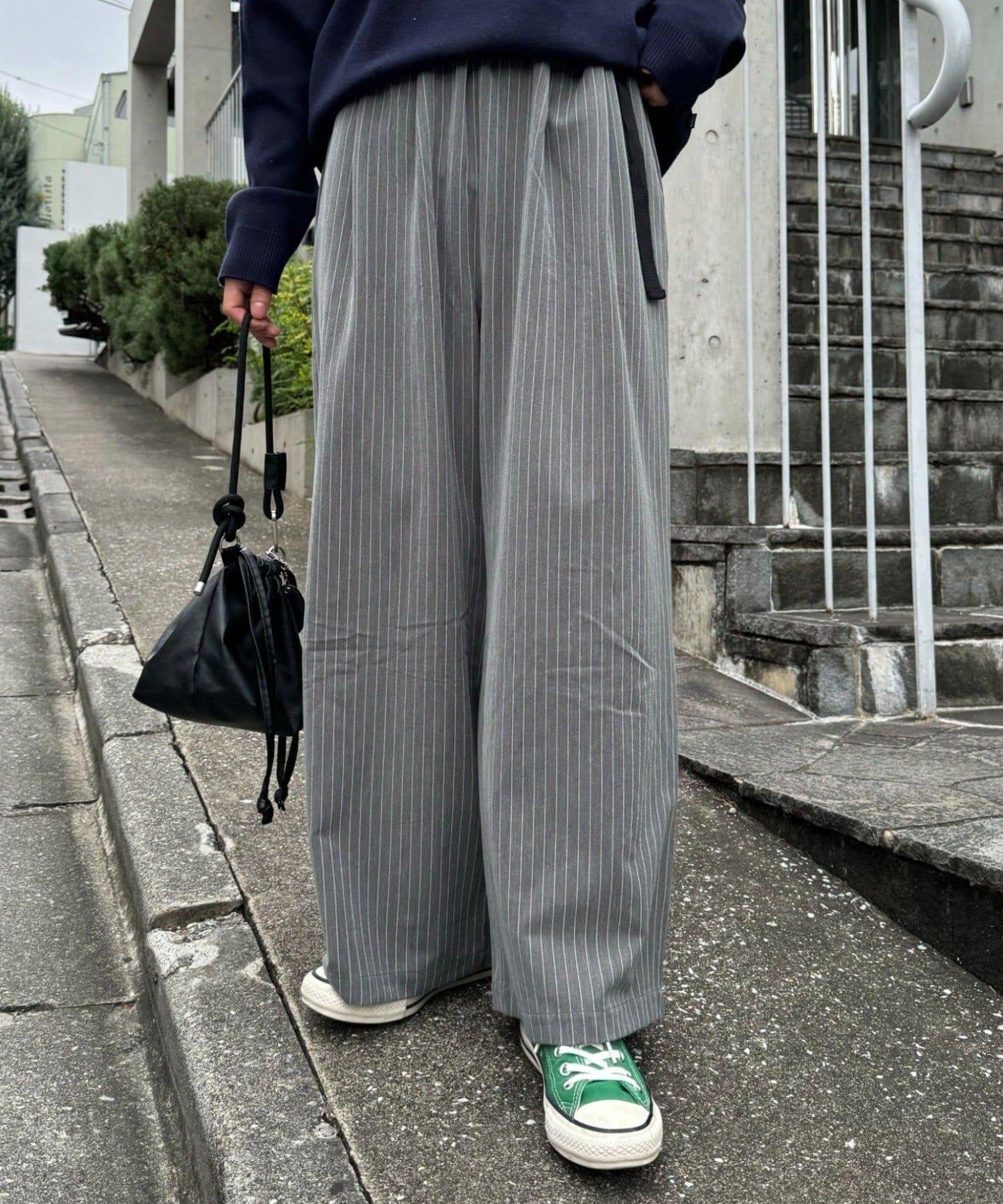 【UNISEX】側邊腰帶寬鬆西裝褲