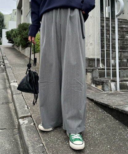 【UNISEX】側邊腰帶寬鬆西裝褲