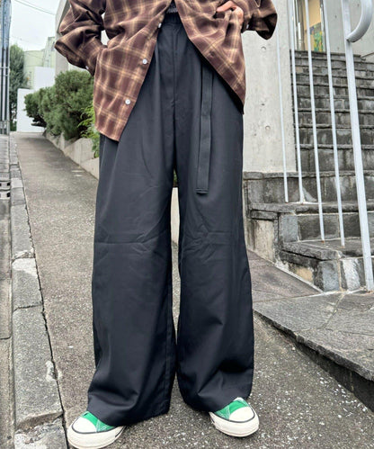 【UNISEX】側邊腰帶寬鬆西裝褲