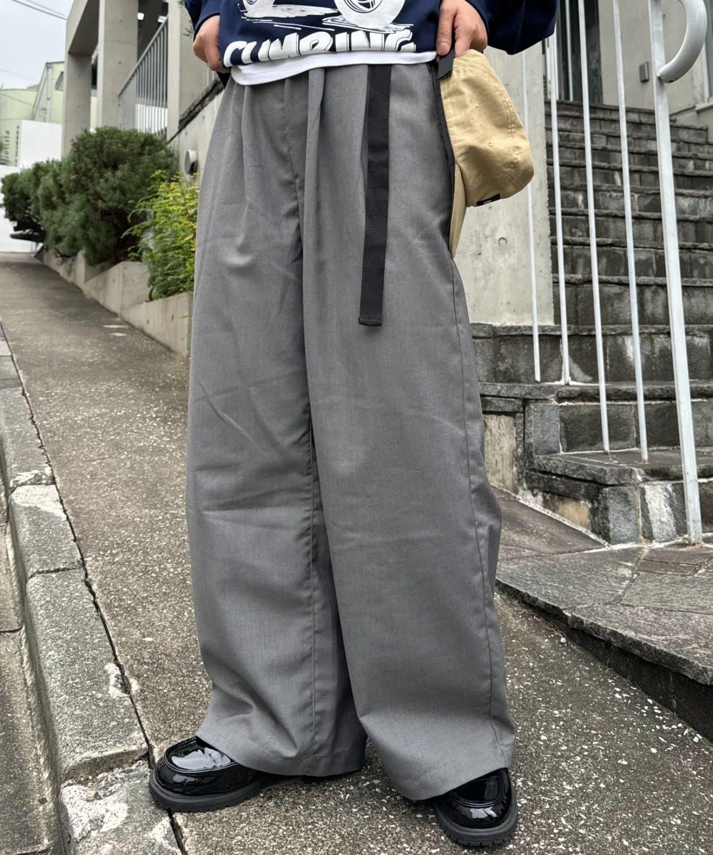 【UNISEX】側邊腰帶寬鬆西裝褲