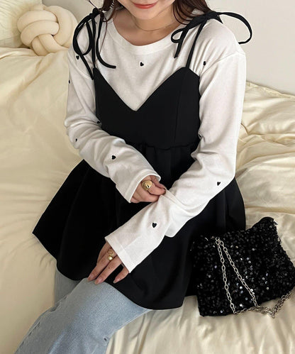 愛心刺繡羅紋長袖T恤