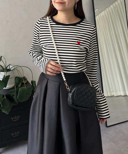 愛心刺繡條紋長袖T恤
