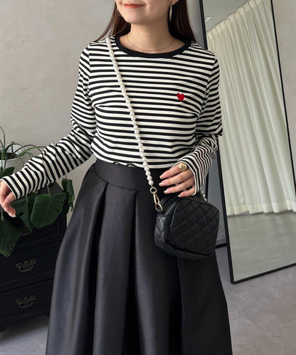 愛心刺繡條紋長袖T恤