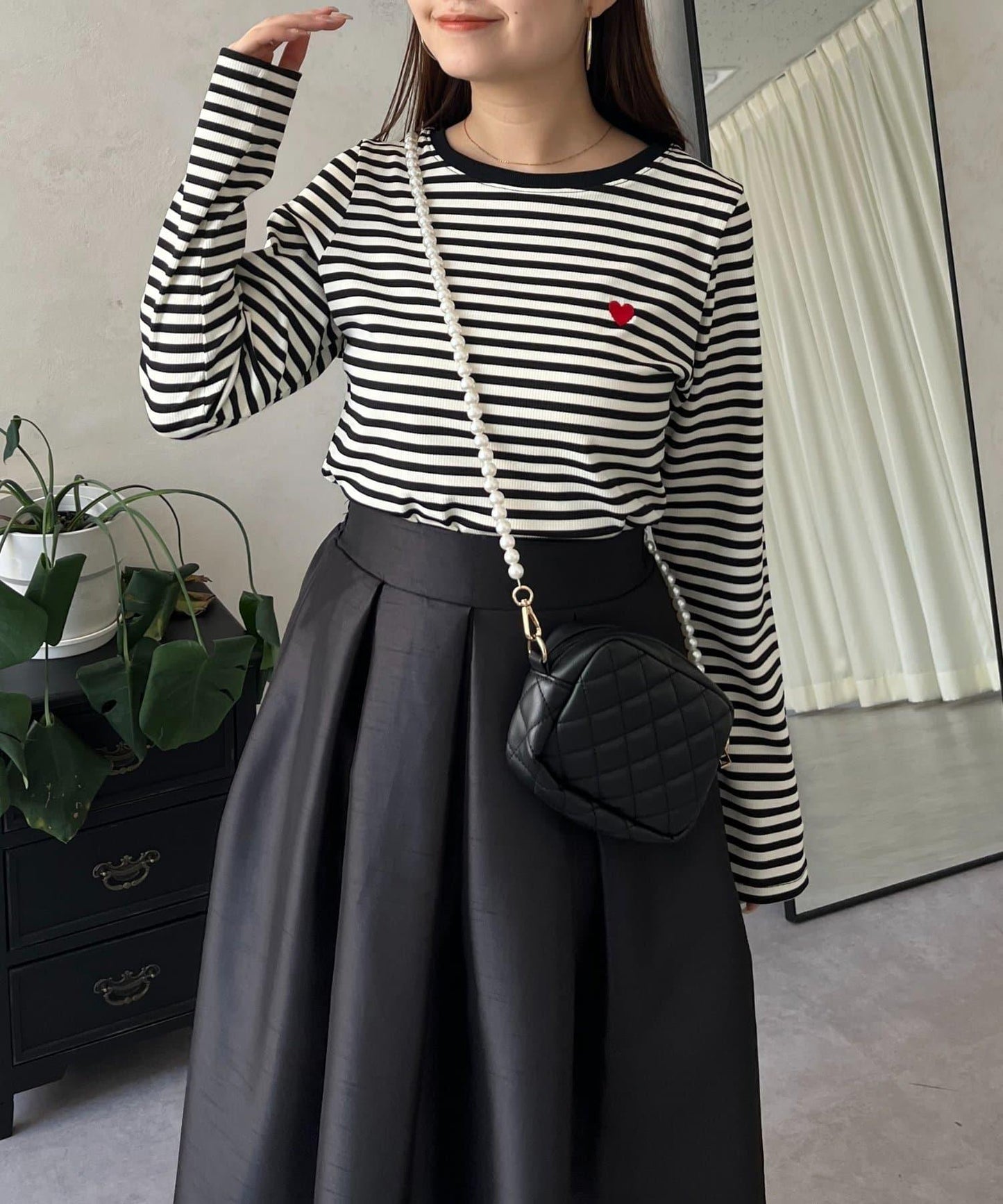 愛心刺繡條紋長袖T恤