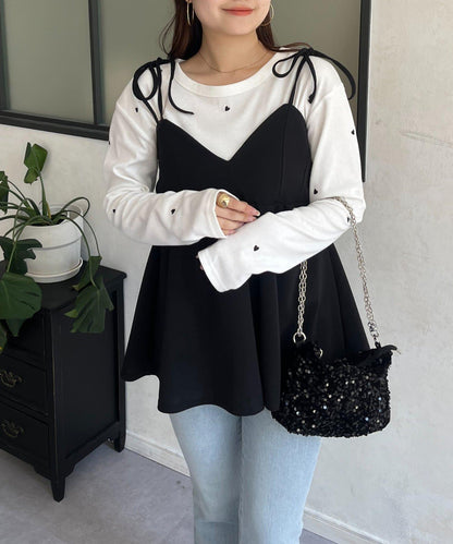 愛心刺繡羅紋長袖T恤