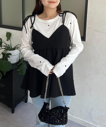 愛心刺繡羅紋長袖T恤