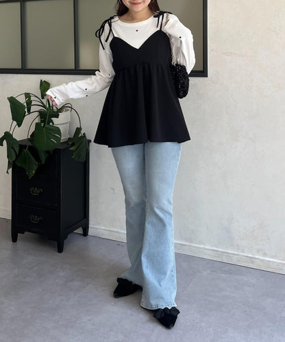 愛心刺繡羅紋長袖T恤