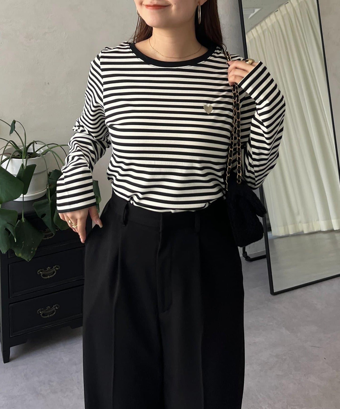 愛心刺繡條紋長袖T恤