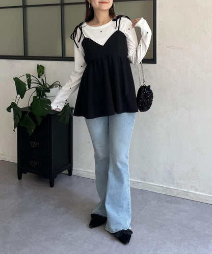 愛心刺繡羅紋長袖T恤