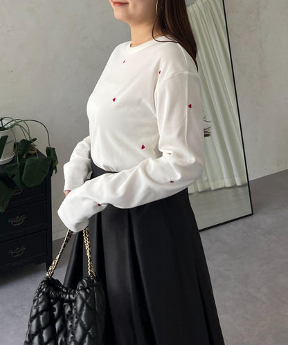 愛心刺繡羅紋長袖T恤