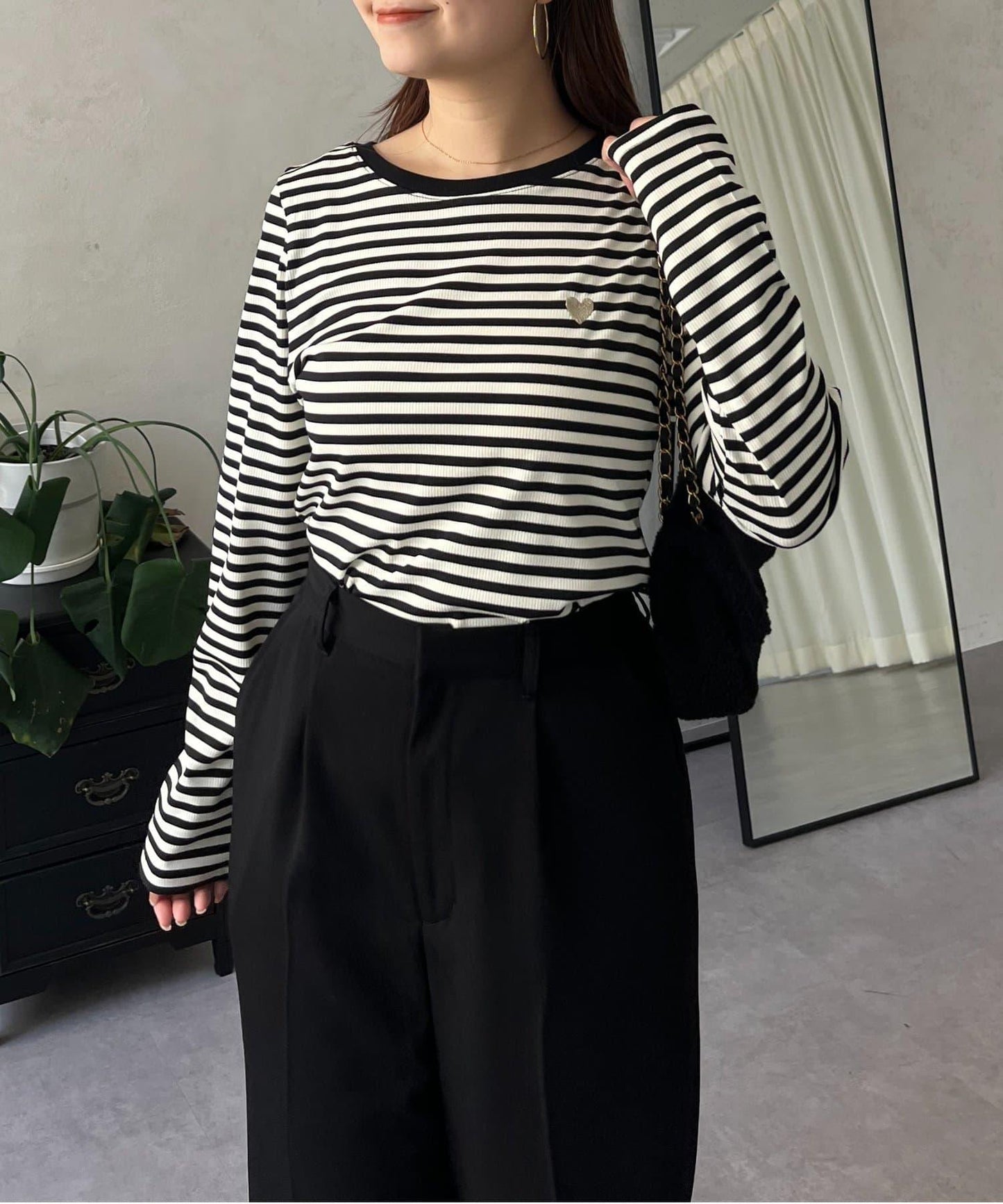 愛心刺繡條紋長袖T恤