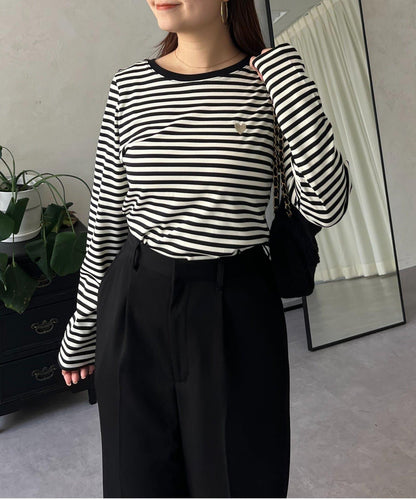 愛心刺繡條紋長袖T恤