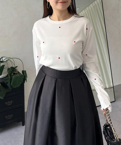 愛心刺繡羅紋長袖T恤