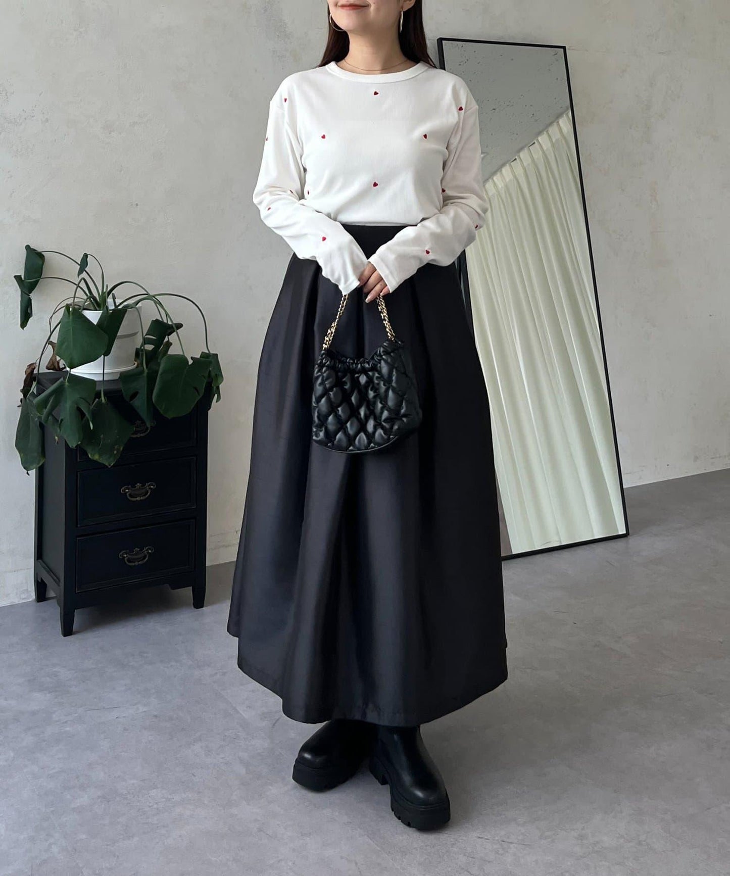 愛心刺繡羅紋長袖T恤