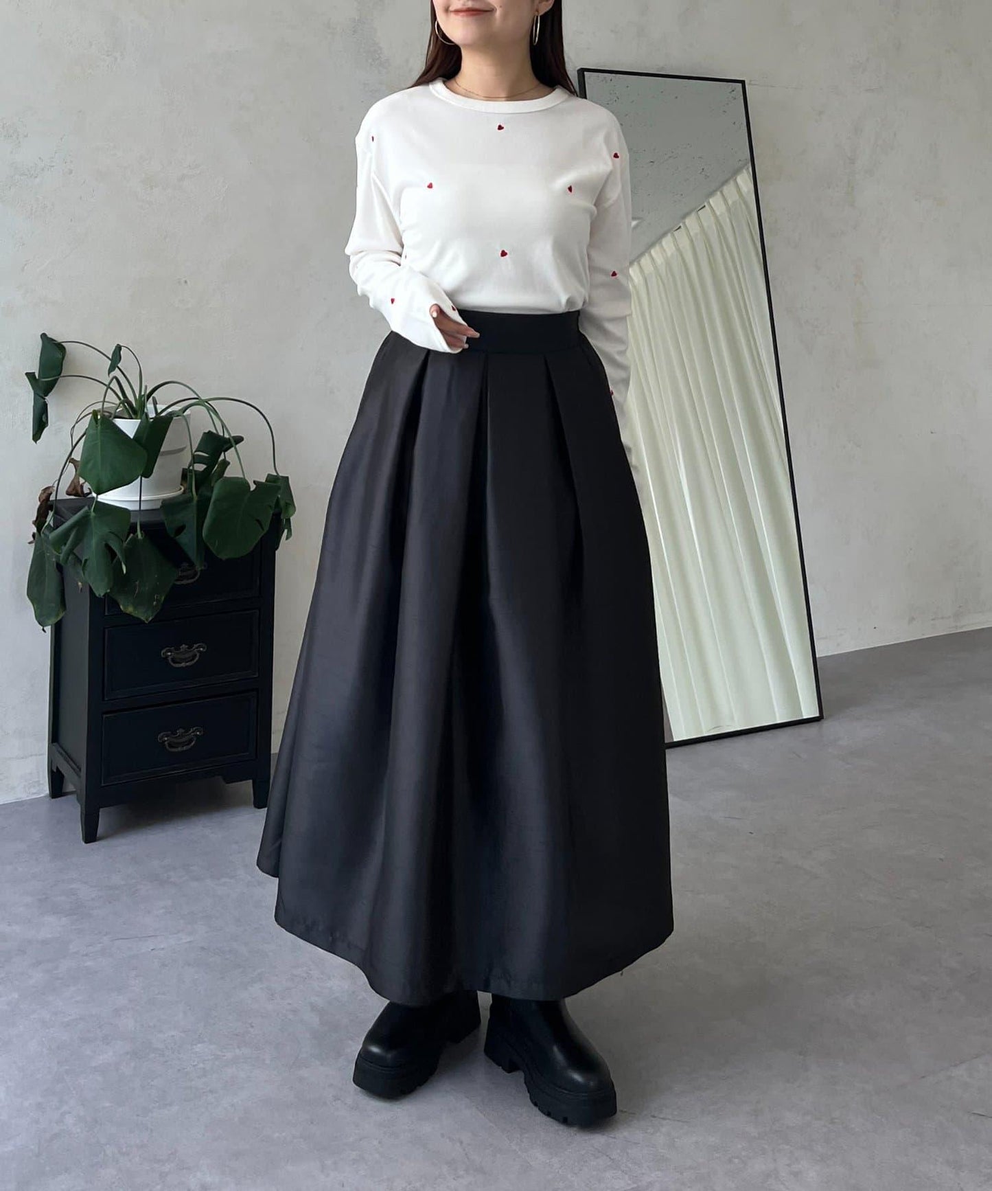 愛心刺繡羅紋長袖T恤