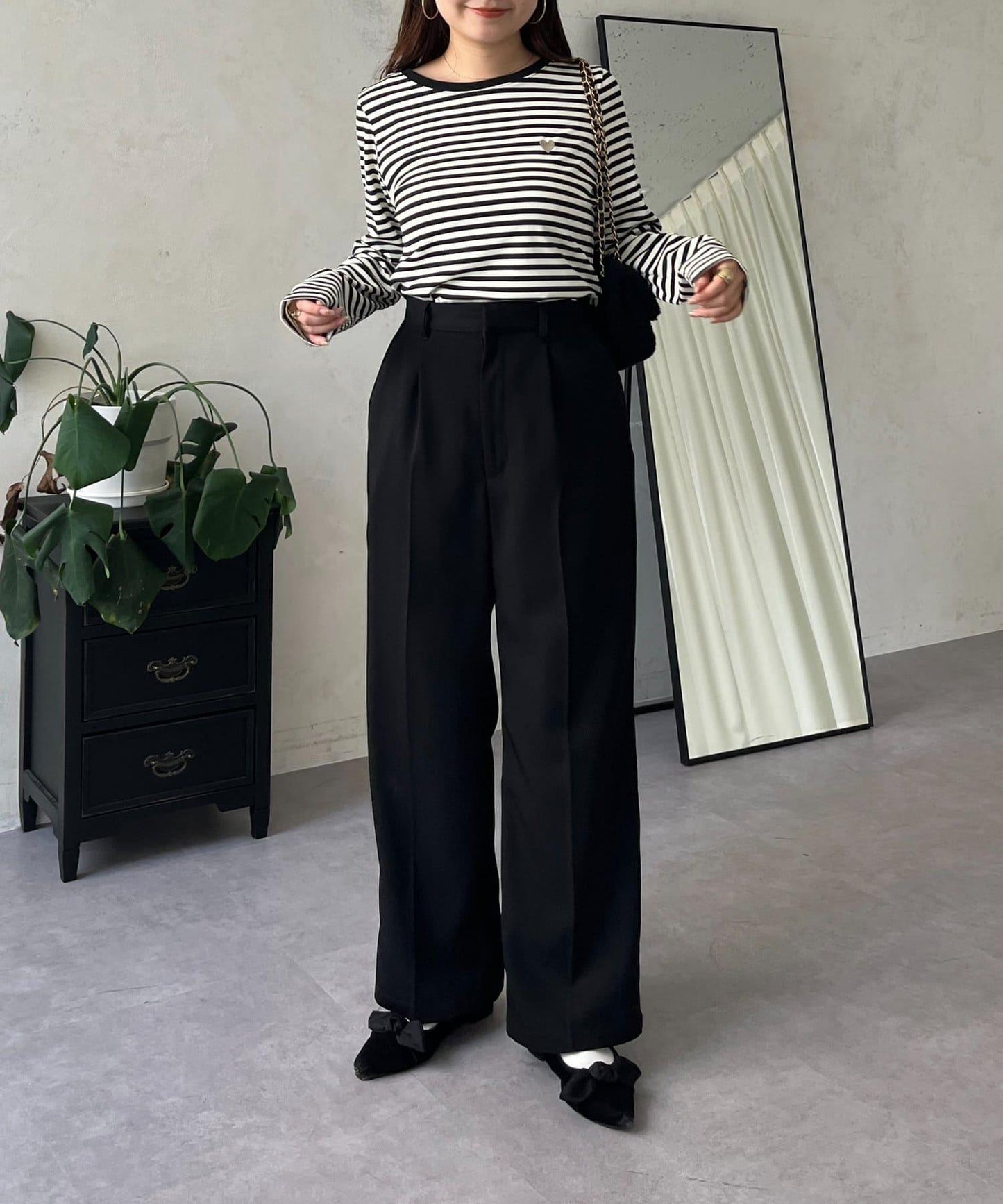 愛心刺繡條紋長袖T恤