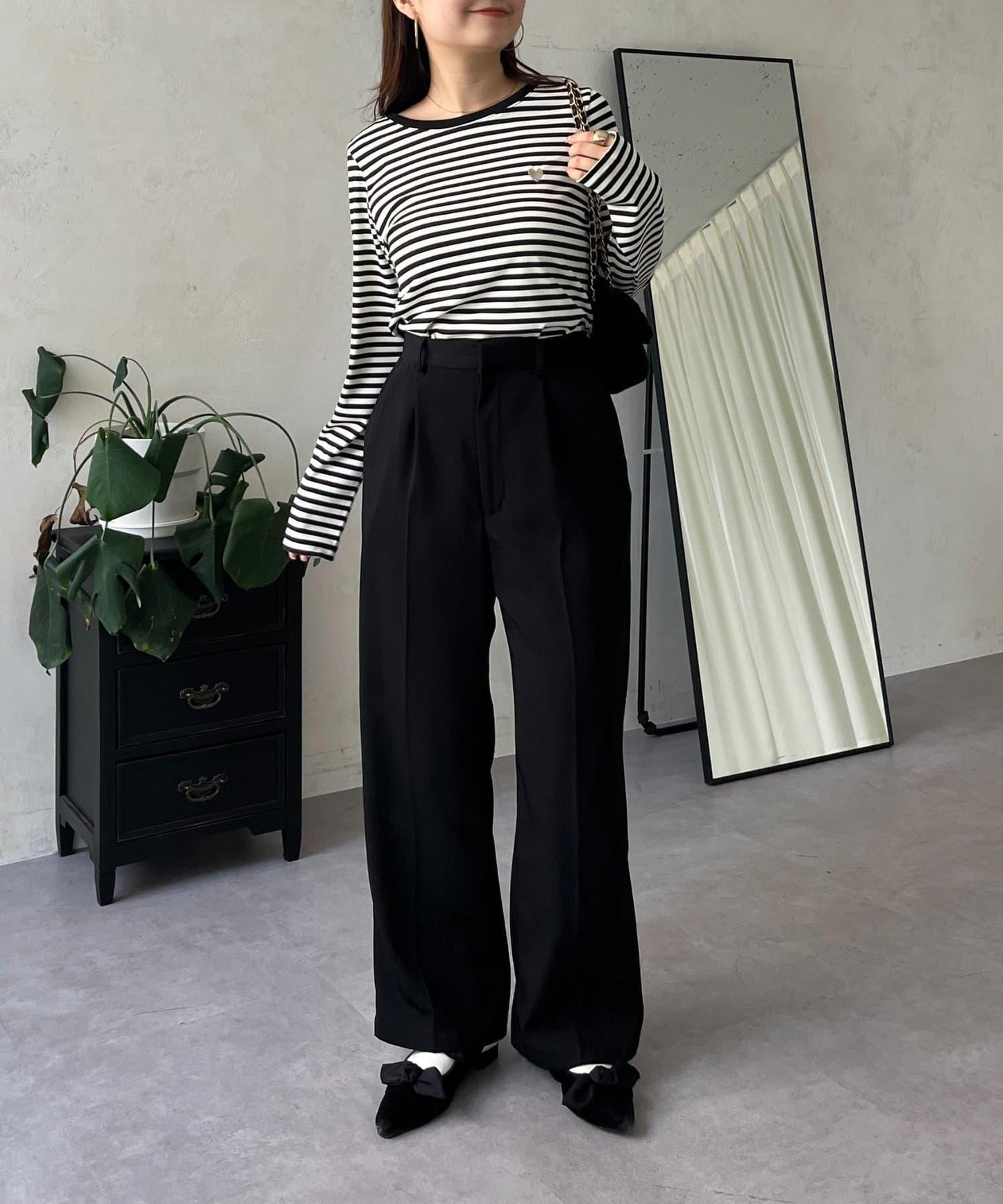 愛心刺繡條紋長袖T恤