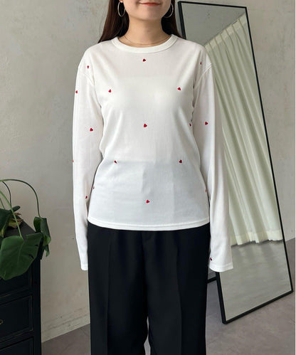 愛心刺繡羅紋長袖T恤