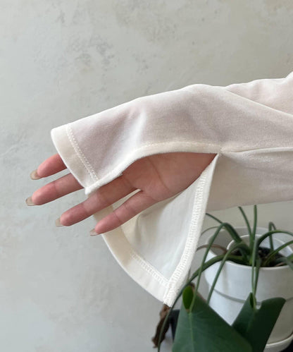 袖開叉透視天鵝絨一字肩上衣