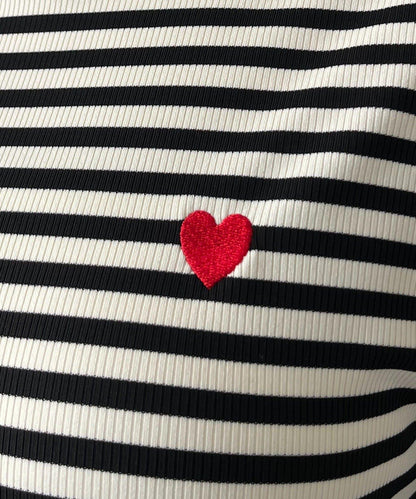 愛心刺繡條紋長袖T恤