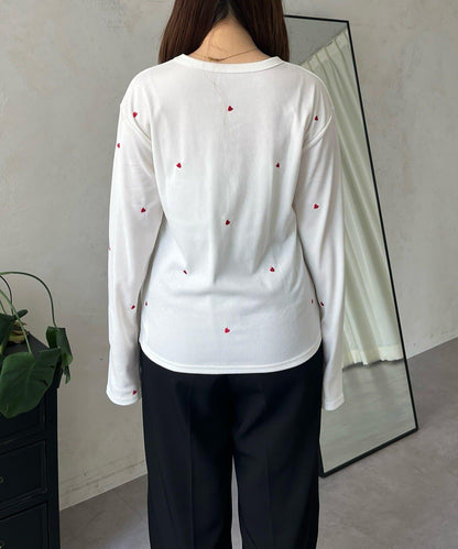 愛心刺繡羅紋長袖T恤