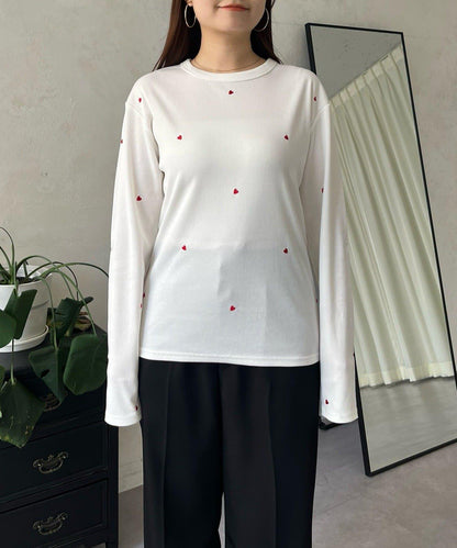 愛心刺繡羅紋長袖T恤