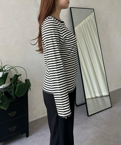 愛心刺繡條紋長袖T恤