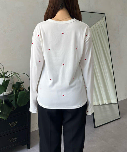 愛心刺繡羅紋長袖T恤