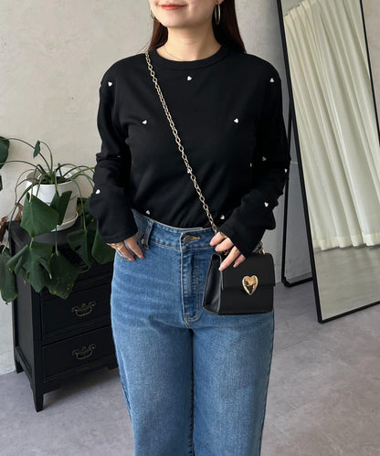 愛心刺繡羅紋長袖T恤