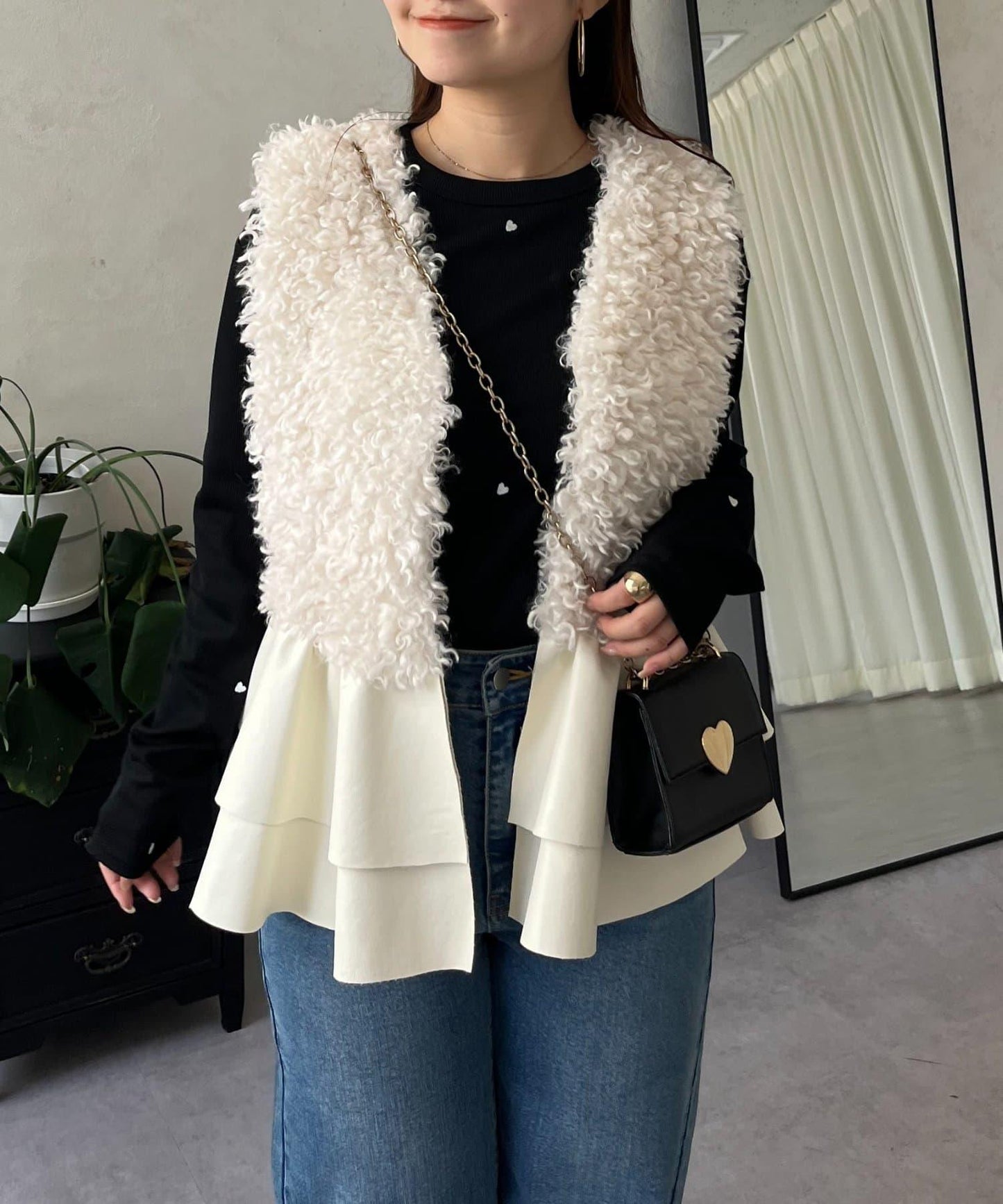 愛心刺繡羅紋長袖T恤