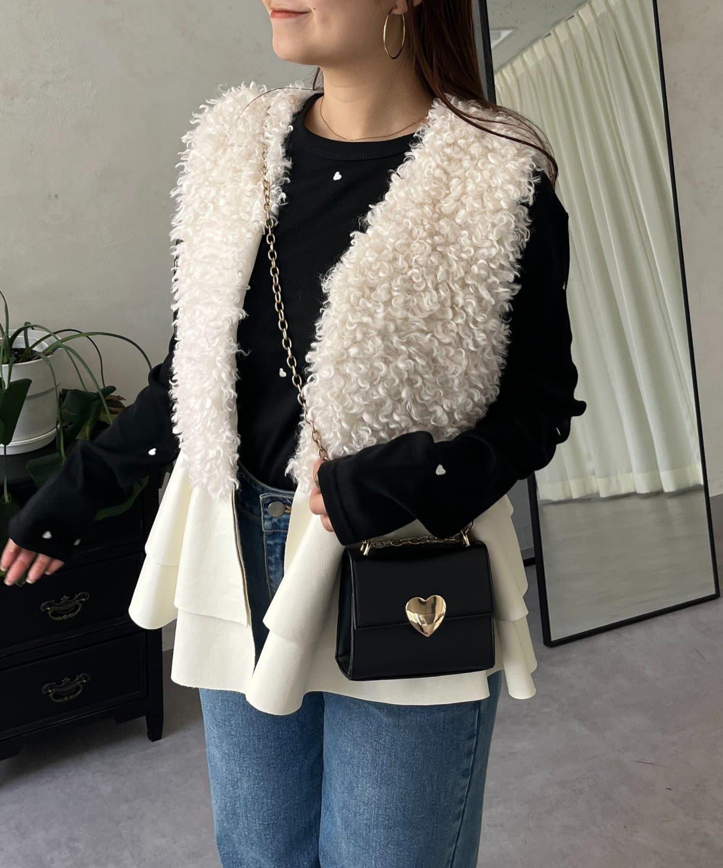 愛心刺繡羅紋長袖T恤