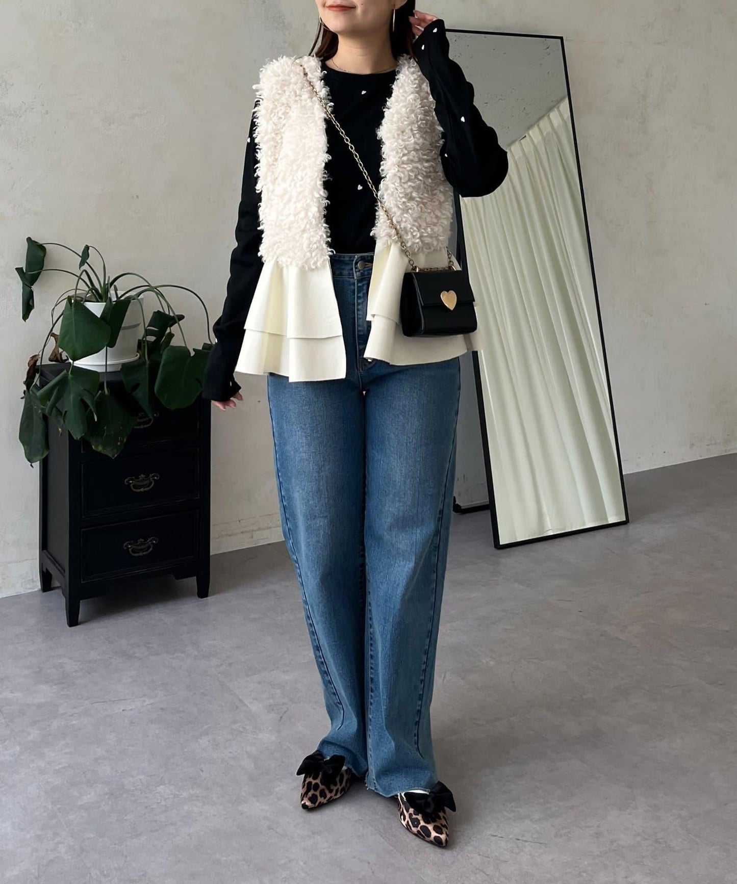 愛心刺繡羅紋長袖T恤