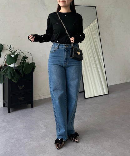 愛心刺繡羅紋長袖T恤