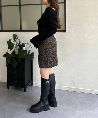 袖開叉透視天鵝絨一字肩上衣