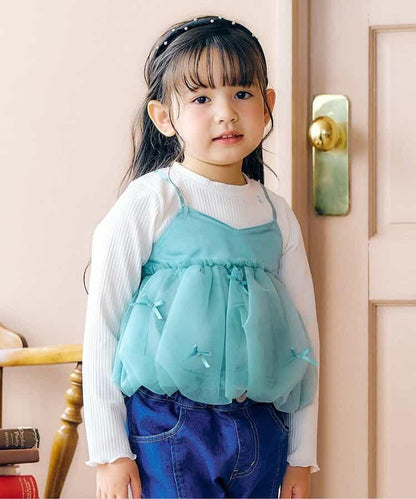 氣球紗拼接吊帶T恤