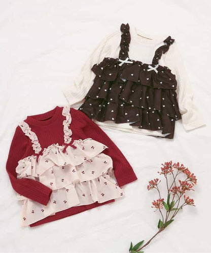 櫻桃愛心圖案層疊上衣