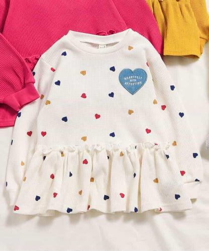 華夫格荷葉邊愛心圖案T恤