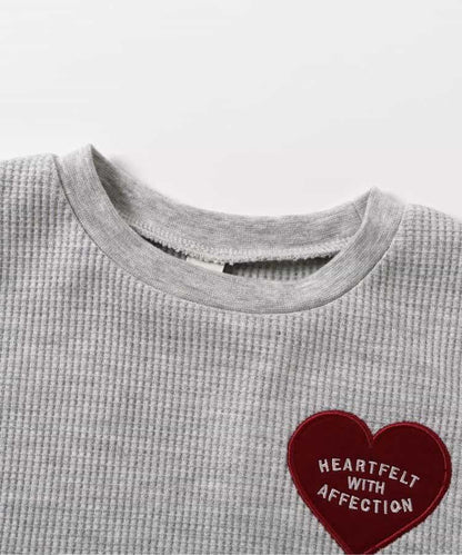 華夫格荷葉邊愛心圖案T恤