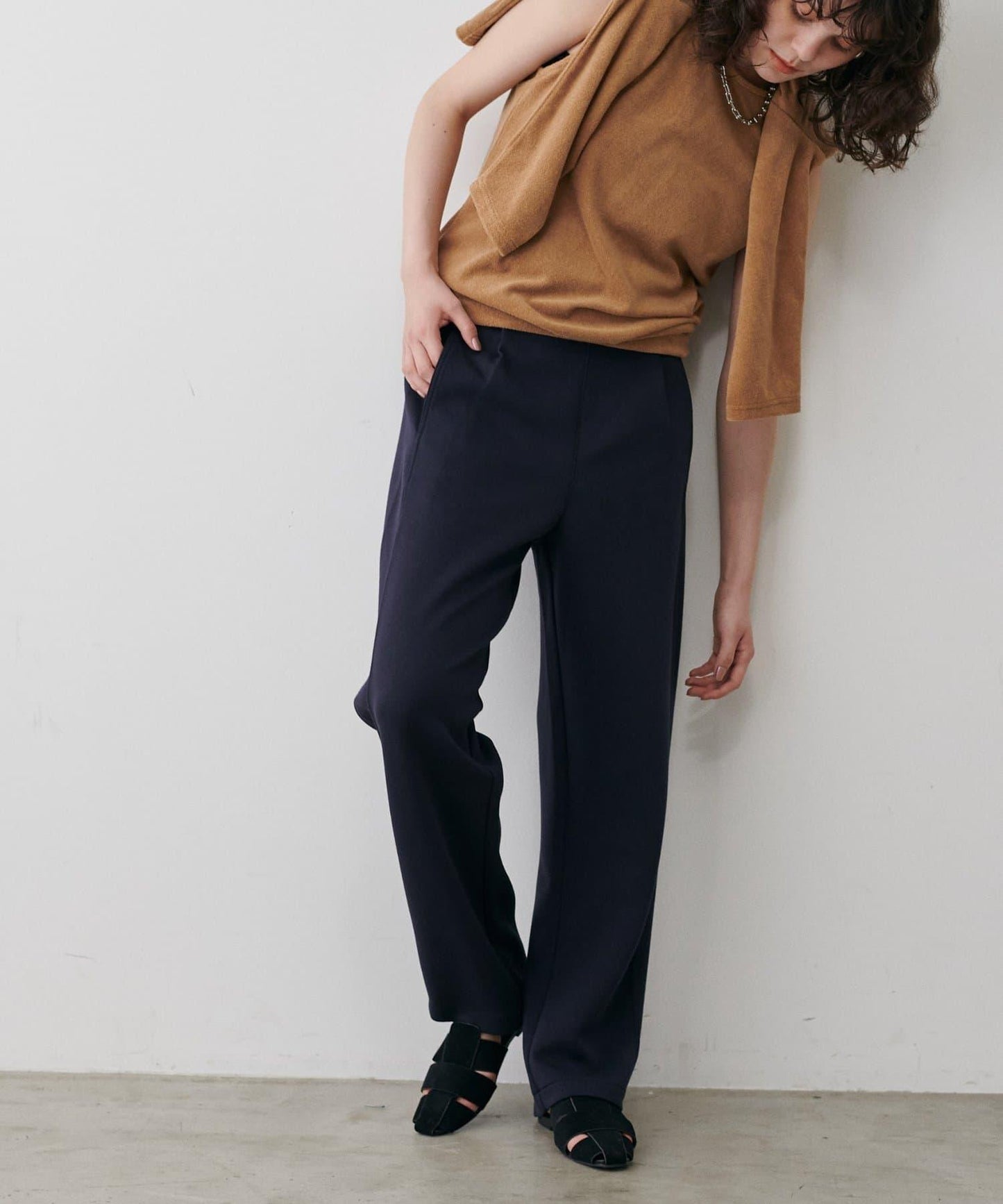 拼接曲線針織長褲