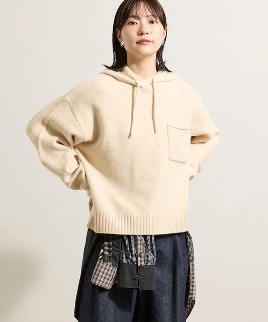 帶口袋針織連帽衫