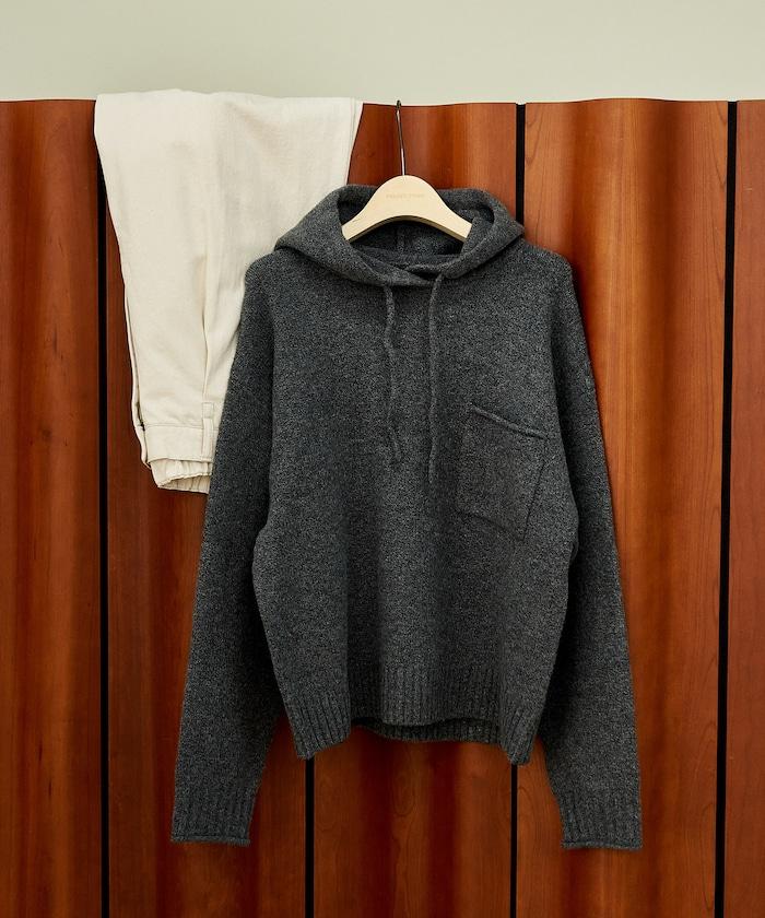 帶口袋針織連帽衫