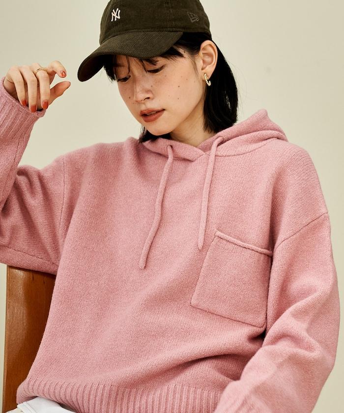 帶口袋針織連帽衫