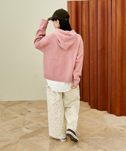 帶口袋針織連帽衫