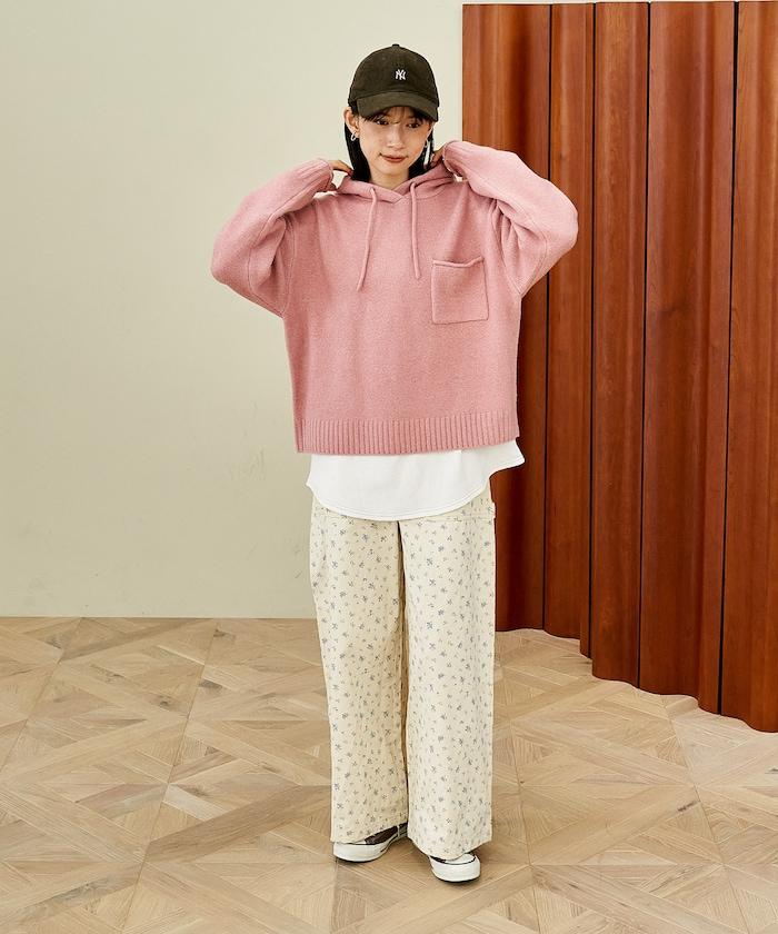 帶口袋針織連帽衫